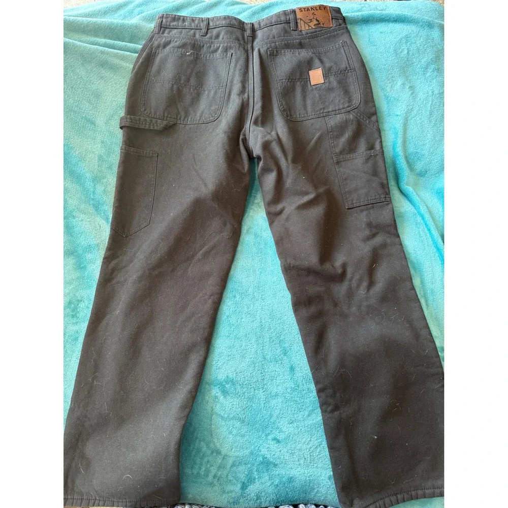 Stanley Mens Black Fleece Lined Canvas Carpenter Work Pants 34x32 Hammer Loop‎